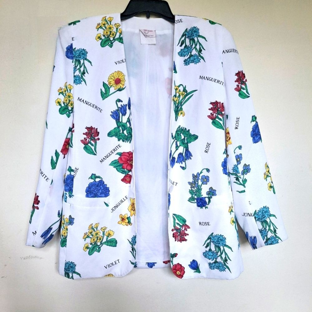 VTG Allover Flower Floral Print Blazer Sz S Wearable Art Easter Preppy Jacket